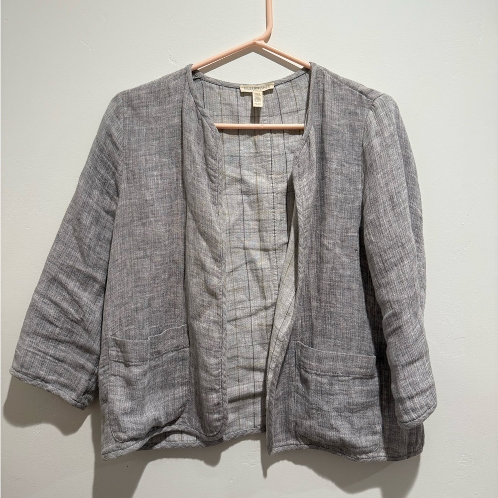 Eileen Fisher Doubleface Linen Cotton Check Jacket size Petite Small